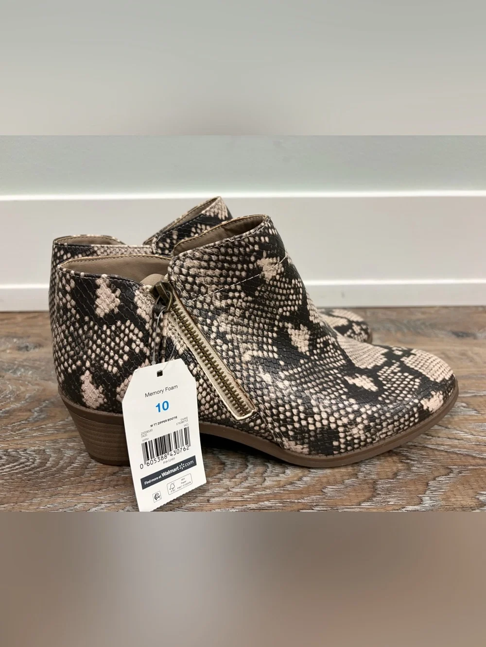 Women's Snake Print Ankle Booties in Beige/Black, Size 10